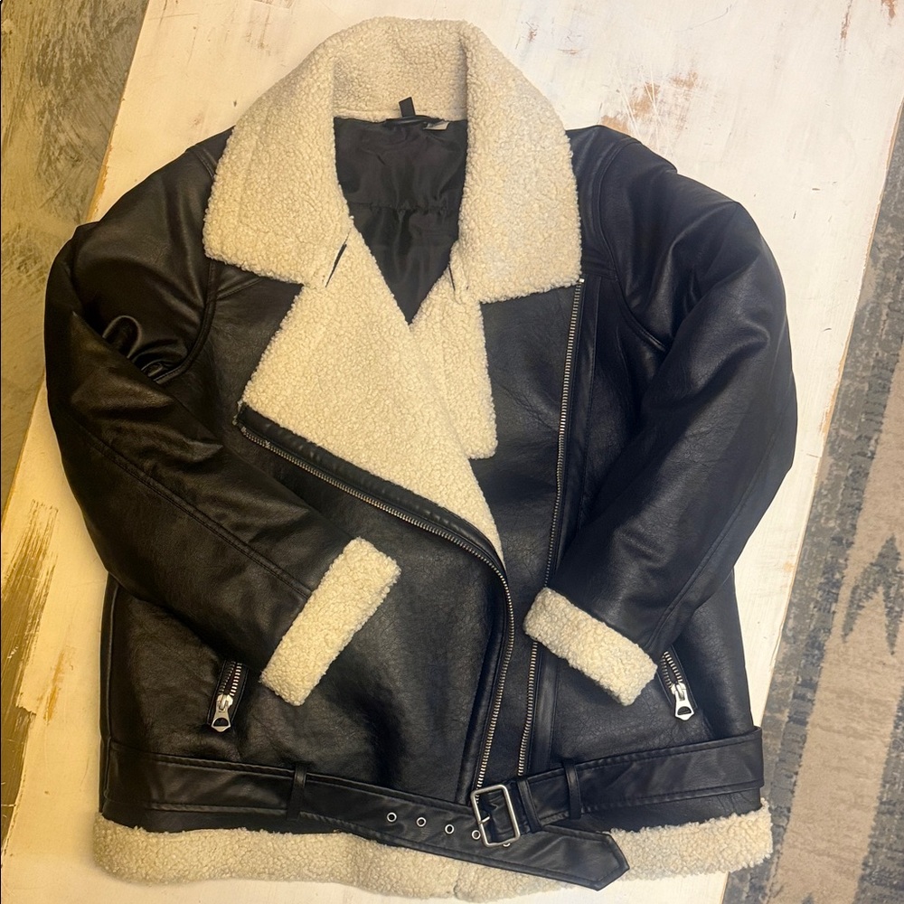 Divided Black and Cream Bomber Jacket